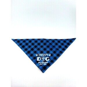 Dog 25'' Bandana Therapy Dog '' Please Pet Me '' Blue & Black Plaid